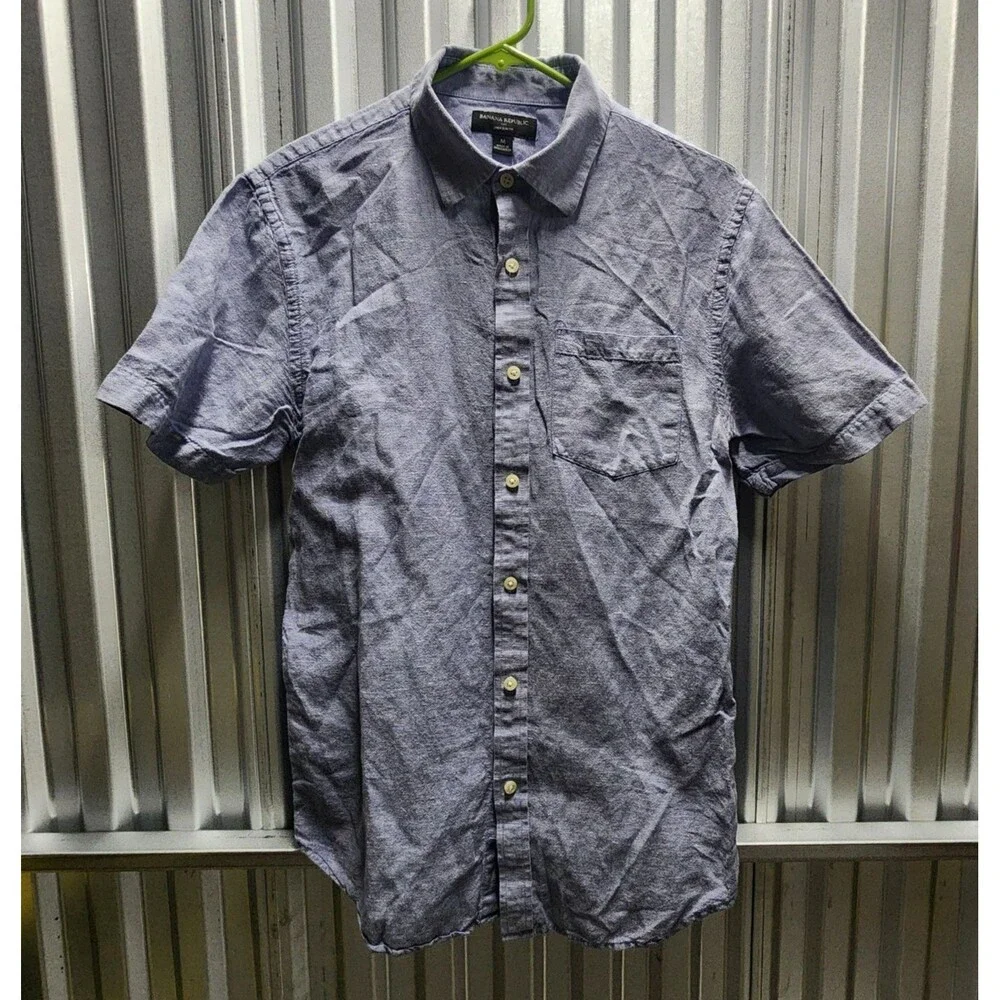 Banana Republic Linen Slim Fit Button Up Short Sleeve Men's Shirt Size M